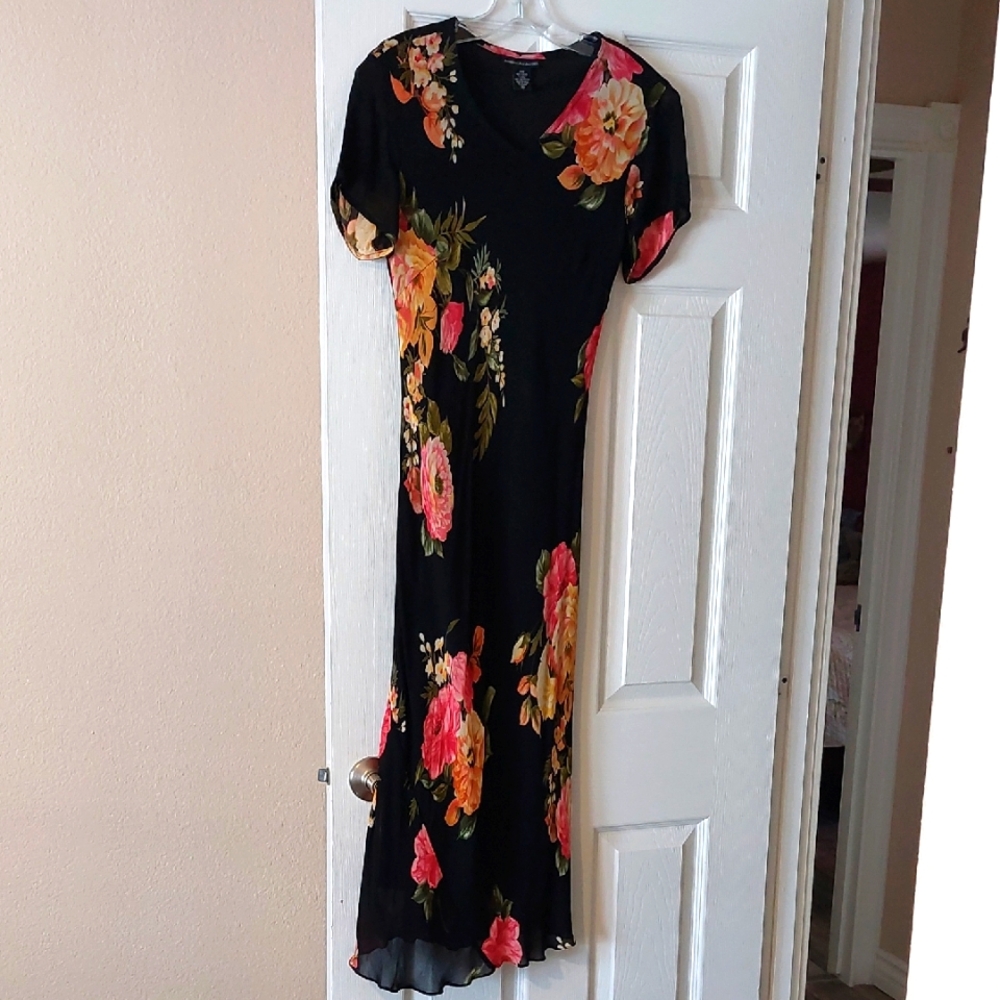 American Angel Black Chiffon Tea Length Dress